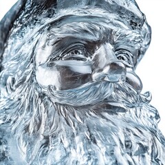 Close-up of a frosty Santa Claus sculpture.