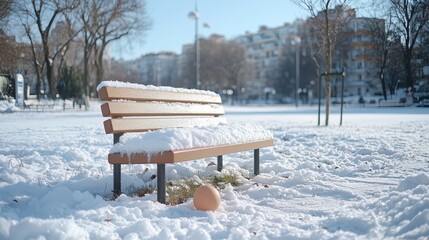 Serene Snow-Covered Bench in a Quiet Park
