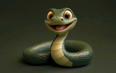 Fototapeta premium 3d render cute clay green happy snake