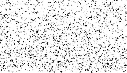 Black and white grunge design with black ink droplets and paint splashes. Distressed Splatter and Stain Texture for rustic dust and grain vector background. Vintage gritty texture