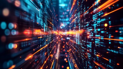 Obraz premium Glowing data streams in a futuristic high-speed digital network