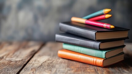 Obraz premium Colorful Stationery on Wooden Table