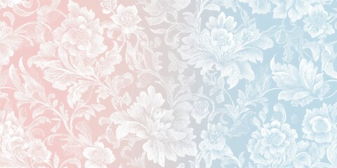 Fototapeta premium Floral pattern, white on pink and blue.