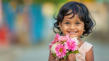 Fototapeta premium little child holding flowers
