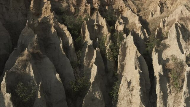 Aerial view of rock formation Stob pyramids, Rila mountain, Bulgaria.
