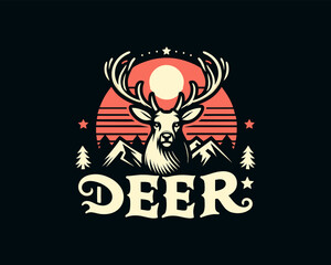 Deer Head Logo Vector Illustration for T-shirts