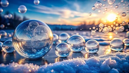 Stunning Double Exposure of Ice Surface with Frozen Air Bubbles Capturing Nature's Beauty