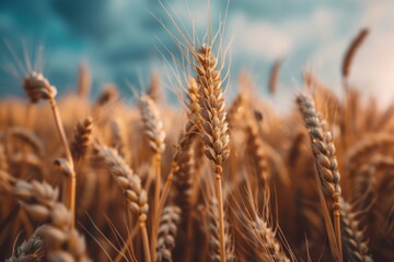 Fototapeta premium Gold wheat field. The idea of a rich harvest. Agriculture farm. Neural network ai generated art