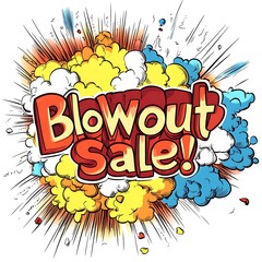 Cartoon explosion graphic with "Blowout Sale!" written in bold on a white background.