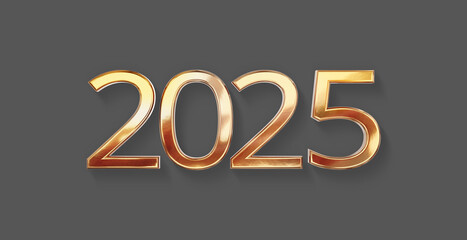 golden metallic new year number 2025, bold letters as font-weight: bold, isolated, gold glossy shiny color, new year sylvester icon symbol background centered