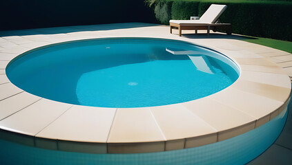 turbid blue water surrounds small swimming pool cuts made surface