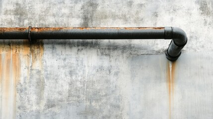 A rainwater pipe situated on the corner of a minimalist terrace roof, with copy space for text below.