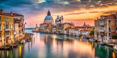 Fototapeta premium Stunning Venice Cityscape with Canals, Gondolas, and Basilica Santa Maria della Salute - Panoramic View