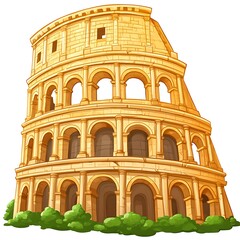 Fototapeta premium A cartoon Colosseum in Rome with arches on a white background.
