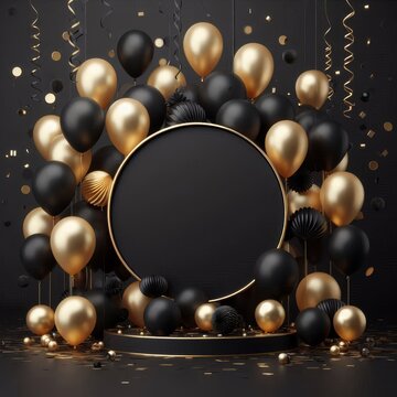 globos negros y dorado. fin de a&ntilde;o. celebraciones