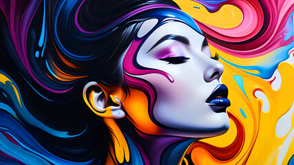 Beautiful colorful woman in abstract style