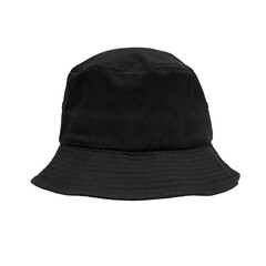 Plain black bucket hat with wide brim perfect for casual attire, outdoor adventures, summer outings, protection from UV rays.