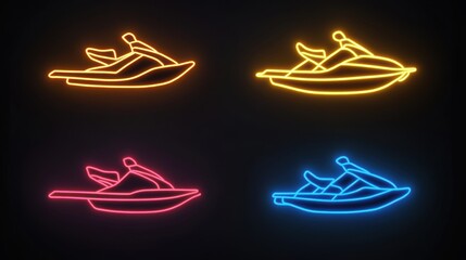 Obraz premium Glowing neon artistic illustration of jetski Summer tropical sports.