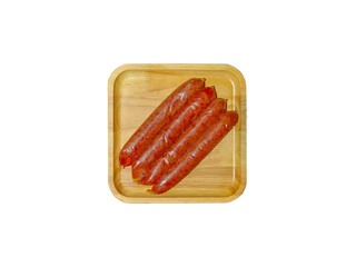 group chinese sausage on wooden board on transparent background