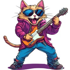 Fototapeta premium A cartoon cat in a detective coat and hat on a white background.