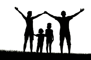 silhouette of a family on vacation. Can be used for designs with family holidays or happy families