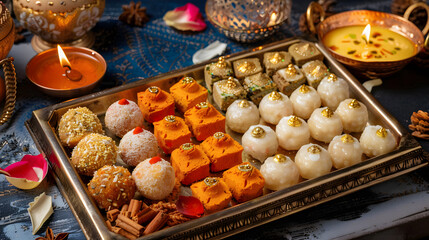 Diwali, Tray filled with Diwali sweets like ladoo