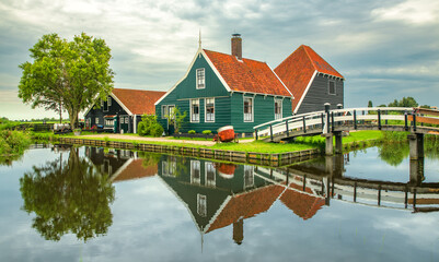 Zaanse Schans the famous landmark in Zaandam Netherlands with tranditional houses and old windmills