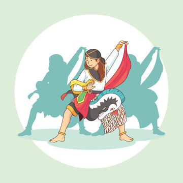 hand drawn traditional jathilan dance