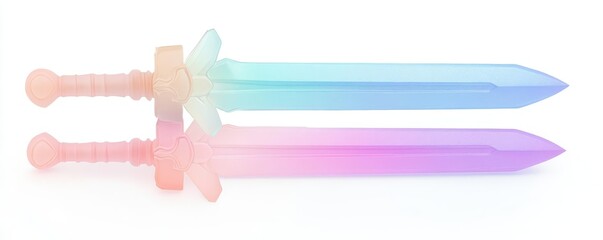 Obraz premium Colorful gradient swords in shades of blue, pink, and purple, perfect for fantasy-themed designs and playful artwork.