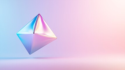 Vibrant Holographic Tetrahedron with Cosmic Edges - Reflective Metallic Texture and Gradient Hues in Stunning 169 Format