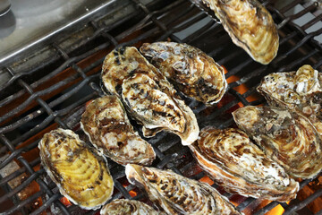 Korean seafood food. grill oysters