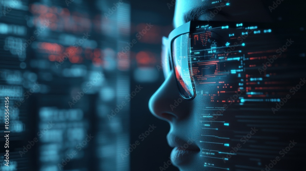 Aufkleber Exploring the intersection of technology and humanity through digital interfaces and data visualization