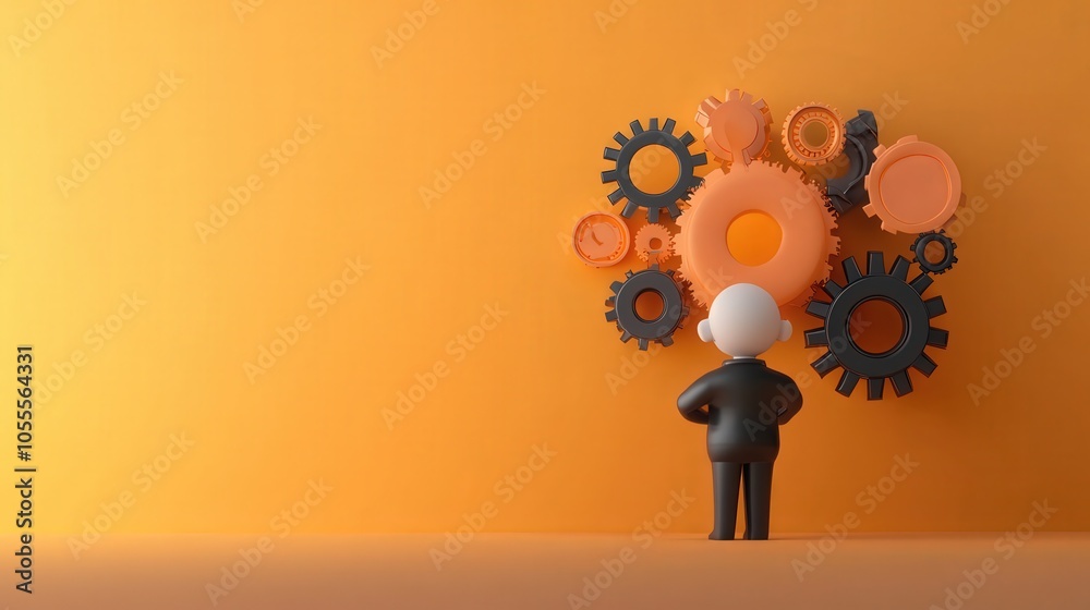 Poster exploring the interplay of gears and ideas in business innovation and strategy development