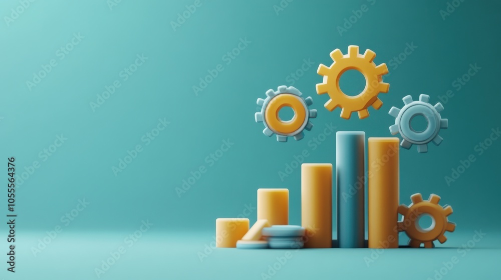 Poster Visual representation of growth with gears and bar graphs in business analytics