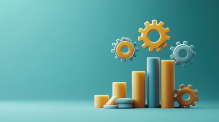 Visual representation of growth with gears and bar graphs in business analytics
