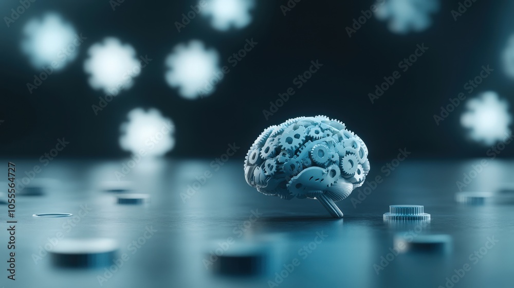 Poster Exploring the intersection of technology and intelligence a mechanical brain surrounded by gears and creativity