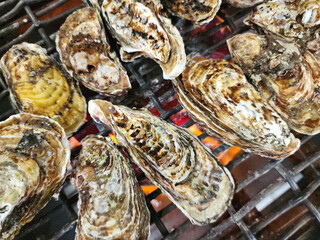 Korean seafood food. grill oysters