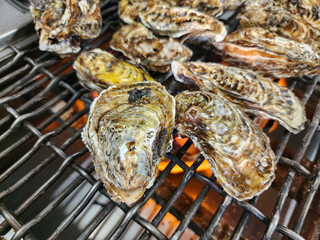 Korean seafood food. grill oysters
