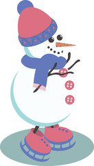 Snowman ice skating vector. Ice skate snowmen illustration. 