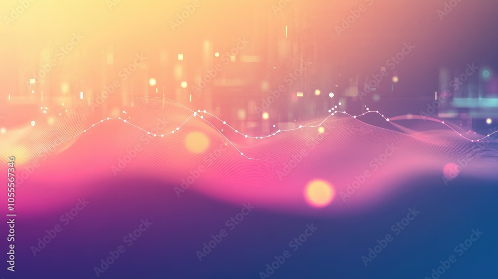 Poster Conceptual interface banner showing graphs and timeline icons on a gradient blurred background, data technology theme