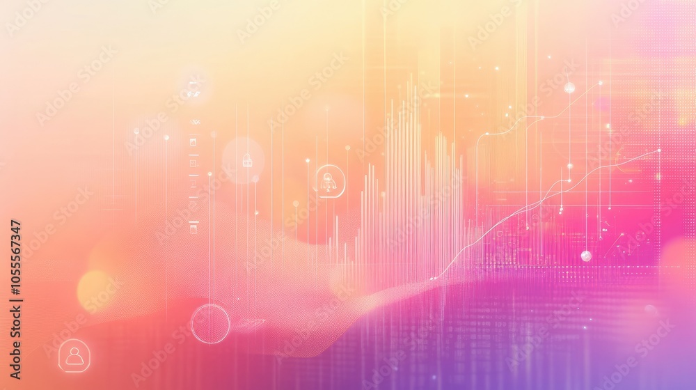 Aufkleber Conceptual interface banner showing graphs and timeline icons on a gradient blurred background, data technology theme