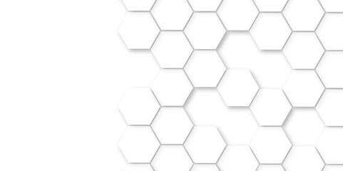 Abstract white background with hexagon and hexagonal background. Luxury white pattern with hexagons. abstract 3d hexagonal background with shadow. 3D futuristic abstract honeycomb mosaic background.