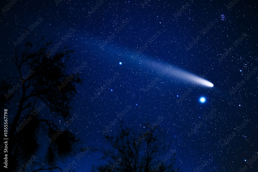 Wall mural comet c2023a3 tsuchinshan atlas with milky way stars photographed from northern hemisphere in octobe