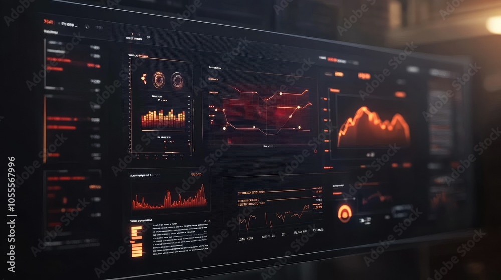 Aufkleber Futuristic digital dashboard with graphs and charts over a blurred background, interactive concept for data representation