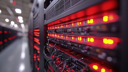 Naklejka premium Illuminated Server Racks in a Data Center