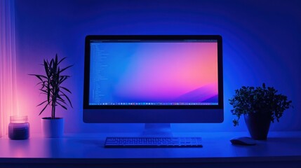Online course platform displayed on a screen, tech elements of learning, webinar software, minimalist design, light setting