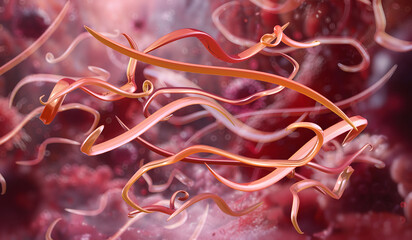 Ascaris lumbricoides, a parasitic roundworm. Parasitic worm, roundworm in the human intestine. Medical science educational 3D illustration. Intestinal parasite, infection, ascariasis disease treatment