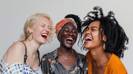 Three Diverse Women Laughing Together