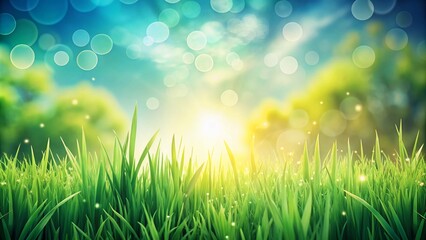 Obraz premium Vibrant Spring Green Grass Under Bright Sunny Sky - Abstract Natural Background for Tranquil Settings