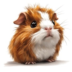 Cartoon baby guinea pig with a fluffy coat on a white background.